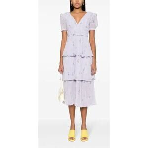 SELF-PORTRAIT‎ Belted pleated Floral Print Chiffon Midi Dress Size 12 NWT